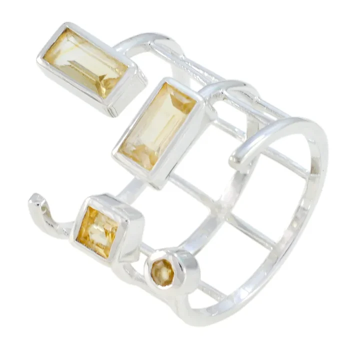 Citrine quarter Indian 925 Sterling Silver Yellow Gems Mid-weight Signet Ring Jewellery