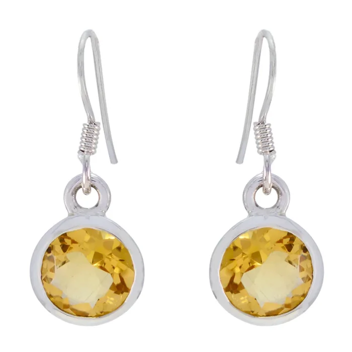 Citrine Russian Freya Solitaire Dangle Yellow 925 Silver Earring