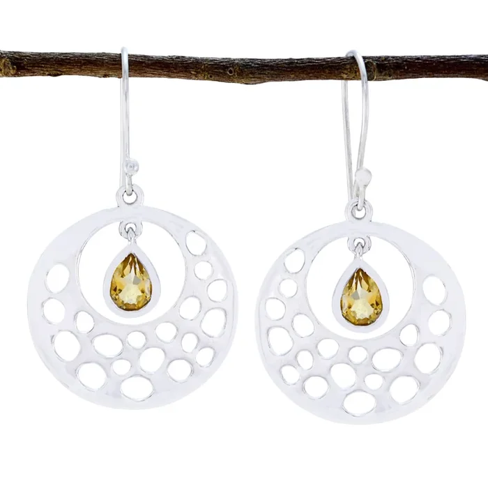Citrine Russian Ivy Solitaire Dangle Yellow Silver Earring
