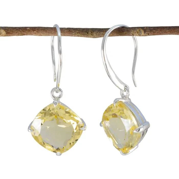 Citrine Russian Mathilde Solitaire Dangle Yellow 925 Silver Earring