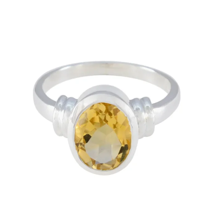Citrine Solitaire African Sterling Silver Yellow Gemstones Minimal Abstract Ring Jewelry