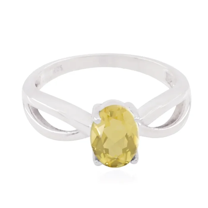 Citrine Solitaire American 925 Sterling Silver Yellow Gemstones Delicate Glamorous Ring Jewelry