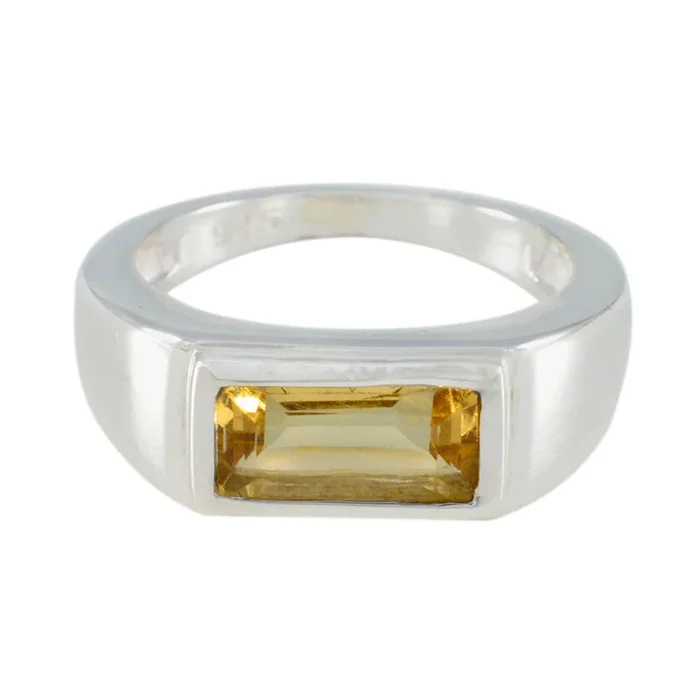 Citrine Solitaire French 92.5 Silver Yellow Gemstones Tiny Boho Ring Jewelry