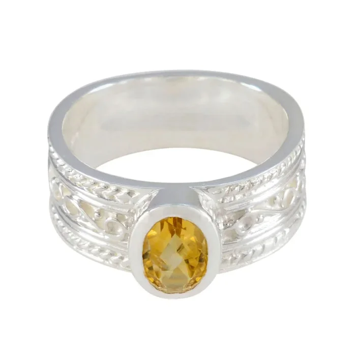 Citrine Solitaire German 92.5 Silver Yellow Gemstone Eye-catching Twist Band Jewelry
