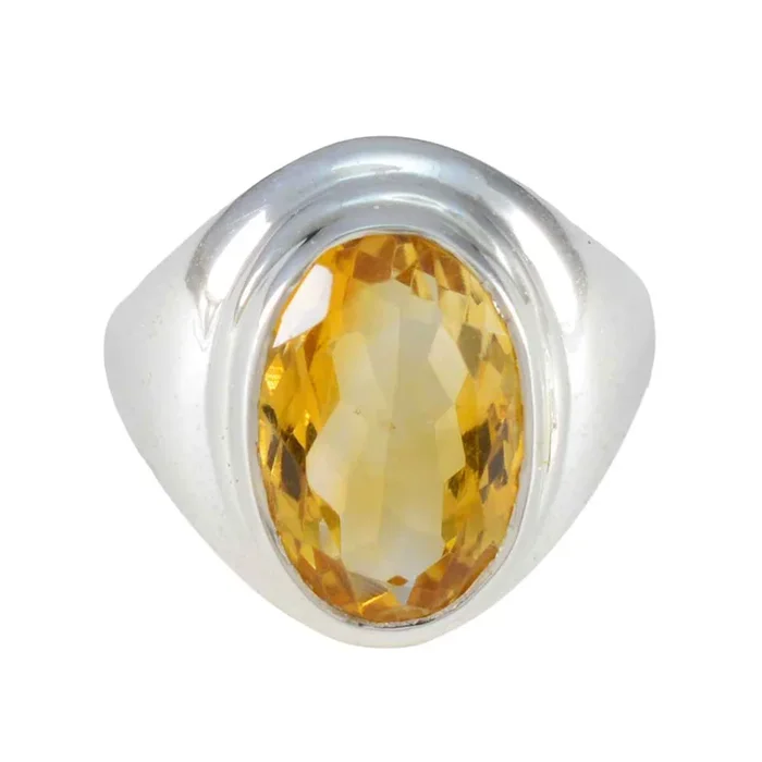 Citrine Solitaire German 925 Silver Yellow Gemstones Mid-weight Luxurious Ring Jewellery