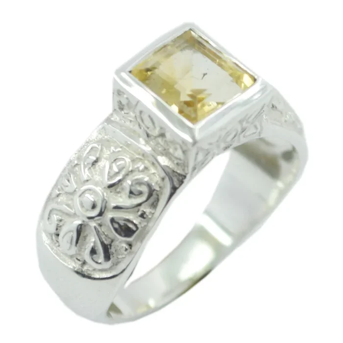 Citrine Solitaire German 925 Sterling Silver Yellow Gemstones Eye-catching Art Deco Ring Jewelry