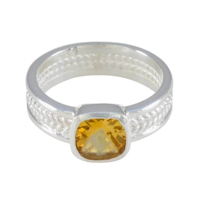 Citrine Solitaire Italian 925 Sterling Silver Yellow Gemstones Mid-weight Rope-Wire Band Jewellery