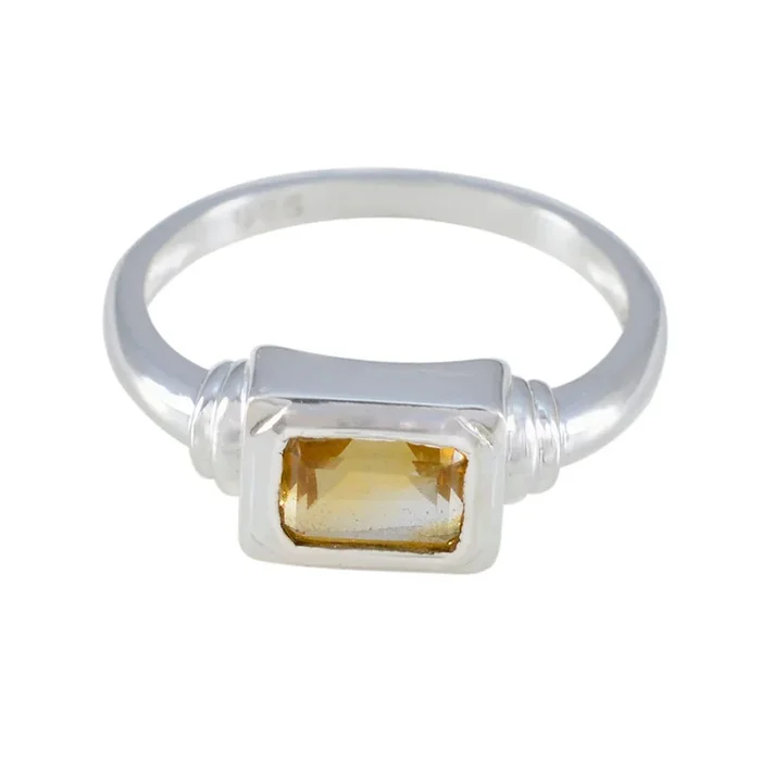 Citrine Solitaire Korean 925 Sterling Silver Yellow Gemstones Whisper-thin Contemporary Ring Jewellery