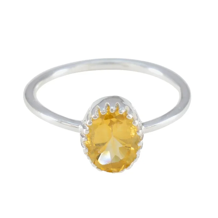 Citrine Solitaire Korean Silver Yellow Gems Delicate Sophisticated Ring Jewelry