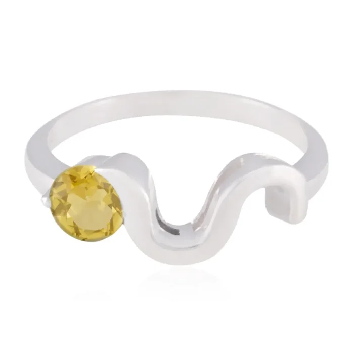 Citrine Solitaire Korean Sterling Silver Yellow Gemstones Whisper-thin Fairytale Ring Jewellery