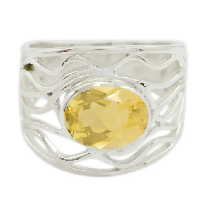 Citrine Solitaire Mexican 925 Silver Yellow Gems Minimal Rope-Wire Ring Jewelry