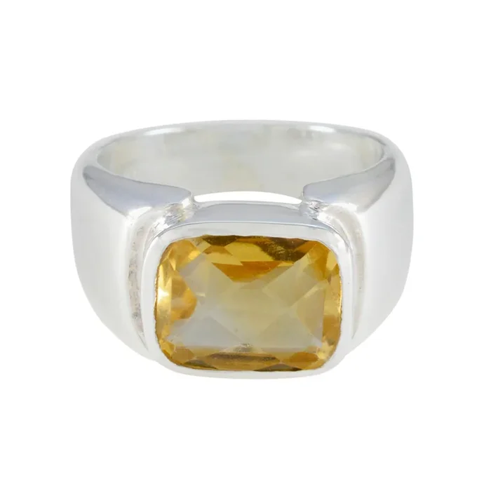 Citrine Solitaire Moroccan 925 Silver Yellow Gems Essential Modern Ring Jewelry