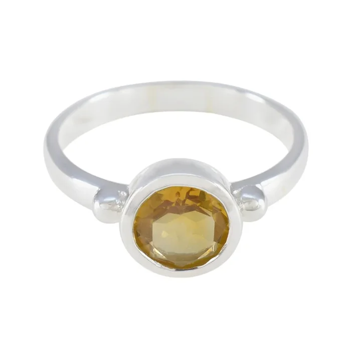 Citrine Solitaire Moroccan 925 Sterling Silver Yellow Gems Slim Luxurious Ring Jewelry