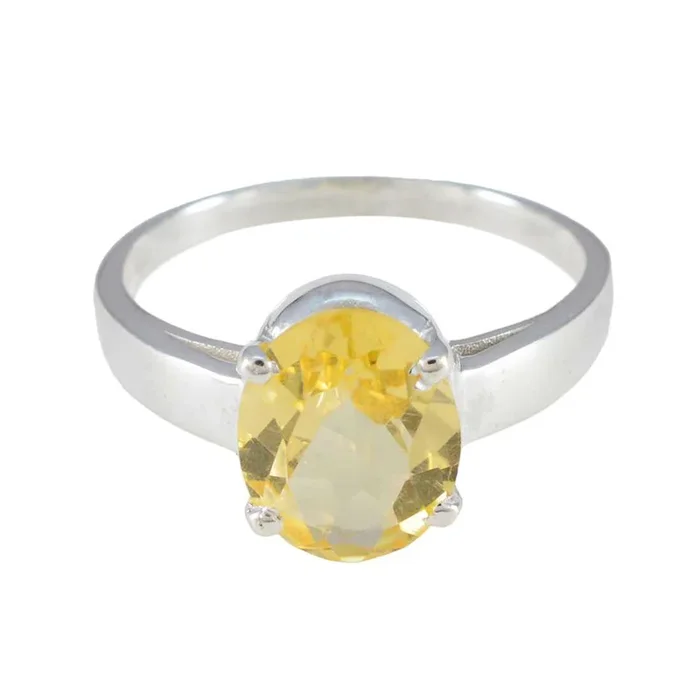 Citrine Solitaire Russian Sterling Silver Yellow Gems Tiny Ethnic Ring Jewelry