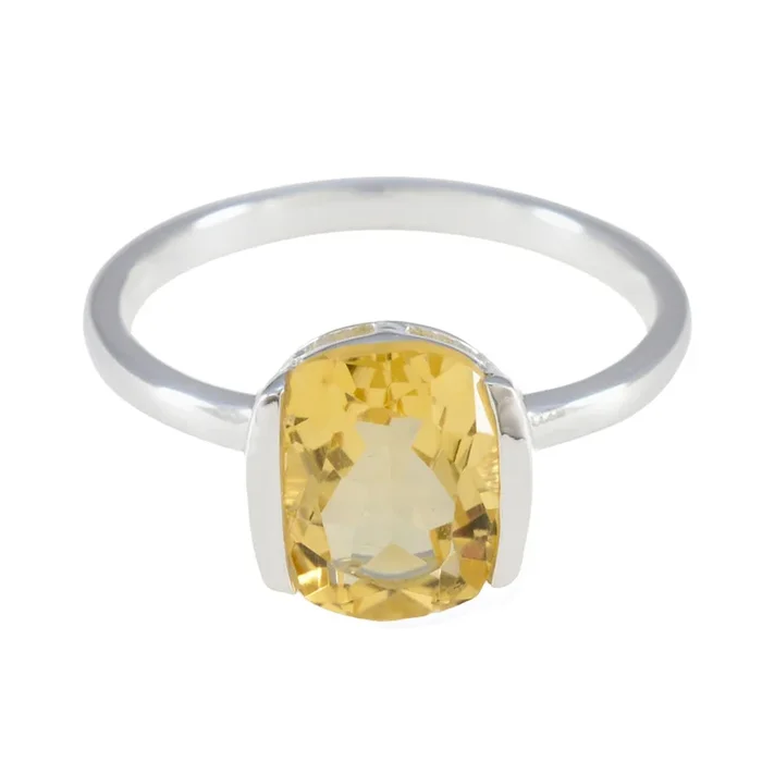 Citrine Solitaire Turkish 925 Sterling Silver Yellow Gemstone Whisper-thin Feminine Ring Jewellery