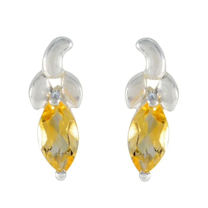 Citrine Spanish Riley Solitaire Stud Yellow 925 Silver Earring