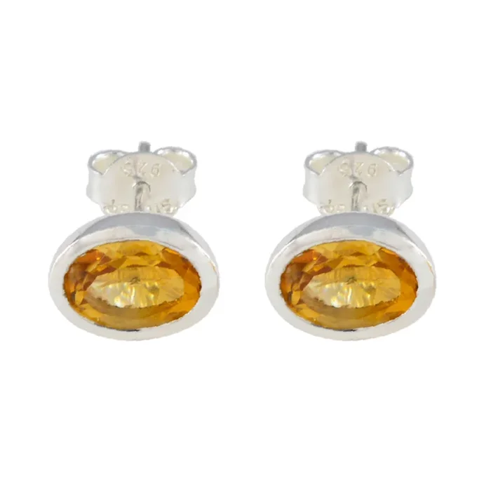Citrine Turkish Hua Solitaire Stud Yellow Sterling Silver Earring