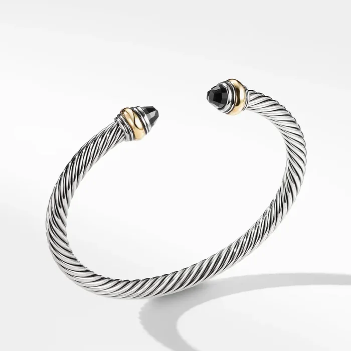 Classic Cable Bracelet in Sterling Silver with 14K Yellow Gold and Black Onyx, 5mm