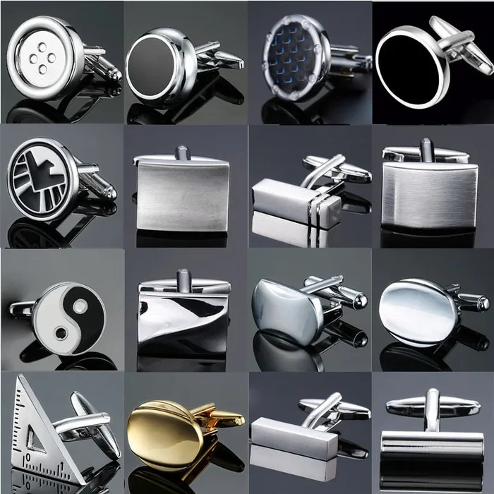 Classic design men’s French shirt cuff button high quality copper silver metallic Black Enamel CuffLinks