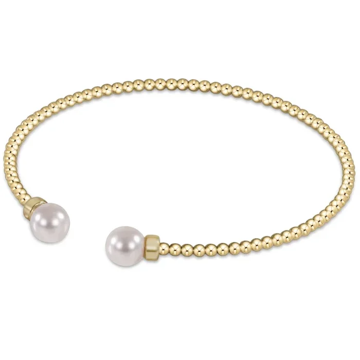 Classic Gold 2mm Bead Cuff – Pearl