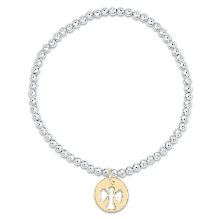 Classic Sterling Mixed Metal 3mm Bead Bracelet – Guardian Angel Gold Disc