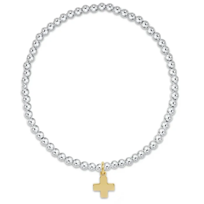 Classic Sterling Mixed Metal 3mm Bead Bracelet – Signature Cross Gold Charm