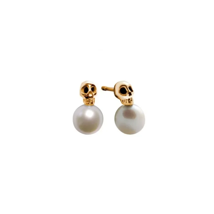 Claverin My Pearly Skull earrings in yellow gold, diamonds and white pearls – Lepage