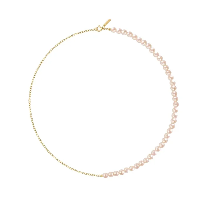 Claverin Rock’N’Pearls Necklace in Yellow Gold and Pink Pearls PPJROP002 | Lepage