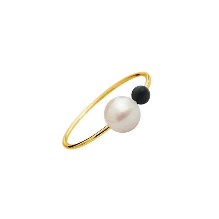 Claverin Rosary ring in yellow gold with white pearls and agate- Lepage