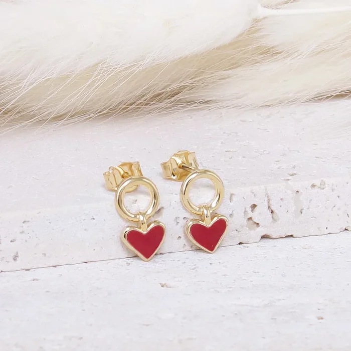 Clea red enamel heart earrings gold-plated