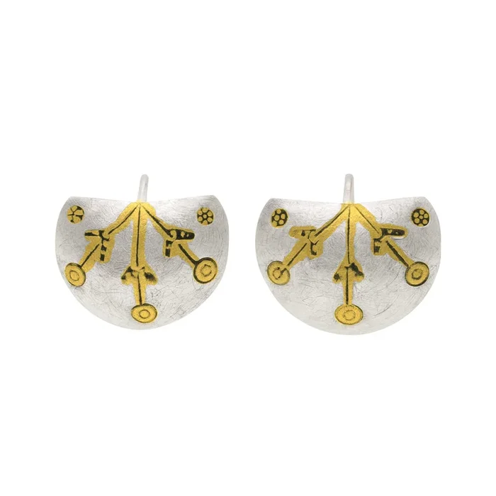 Clearance – 925 Silver Two Tone Oxidized Matte Artisanal Button Earrings – SPE00024