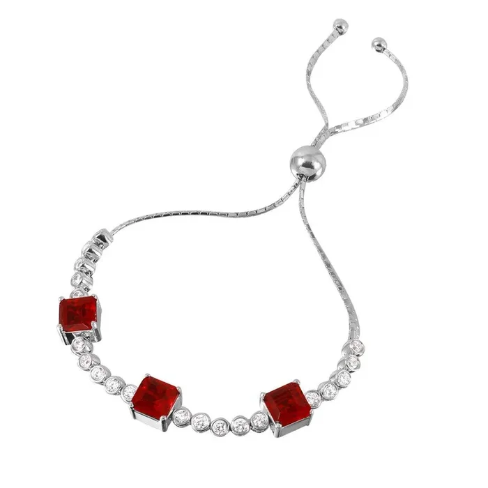 Clearance – Silver 925 Rhodium Plated Ruby Color CZ Adjustable Bracelet – GMB00019RH-RED