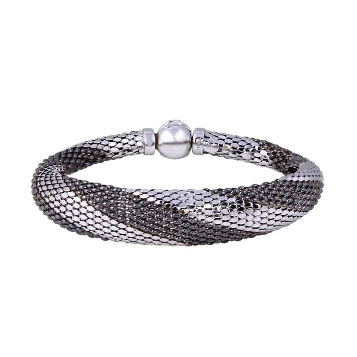 Clearance-925 Sterling Silver Rhodium and Black Rhodium Plated Black Bracelet – SPB00001