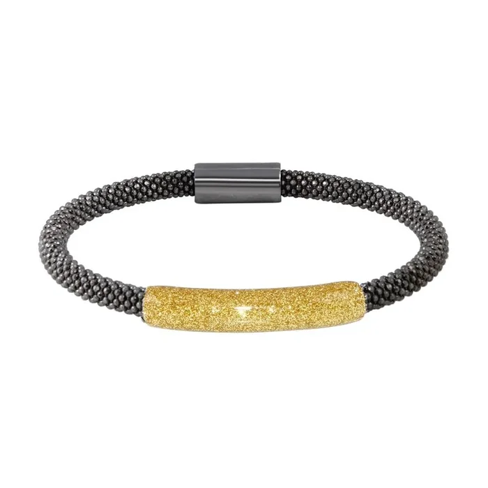 Clearance-Black Rhodium Plated 925 Sterling Silver Bar Glitter Magnetic Bracelet – SPB00009