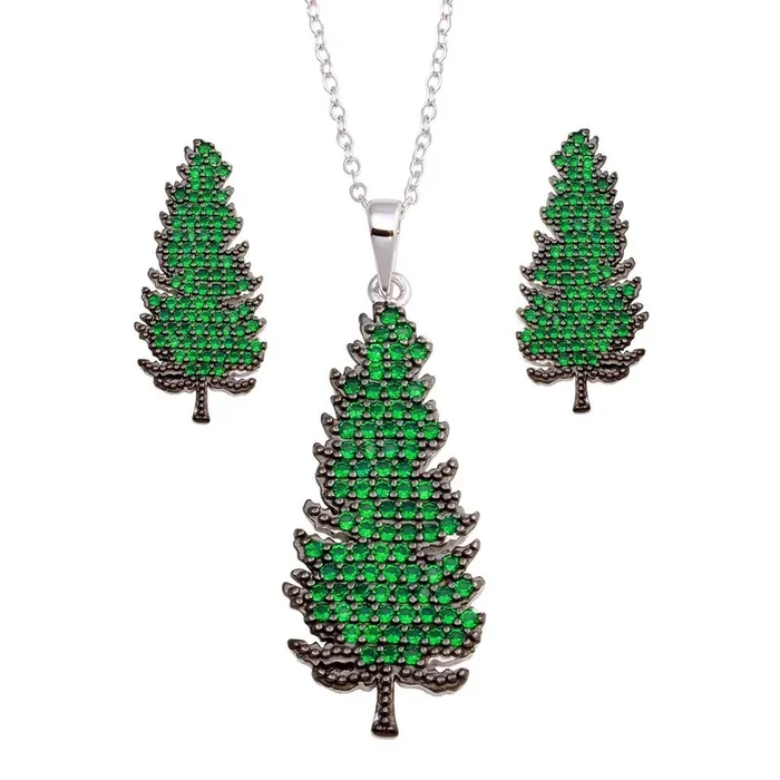 Clearance-Rhodium Plated 925 Sterling Silver Christmas Tree Set – BGS00593