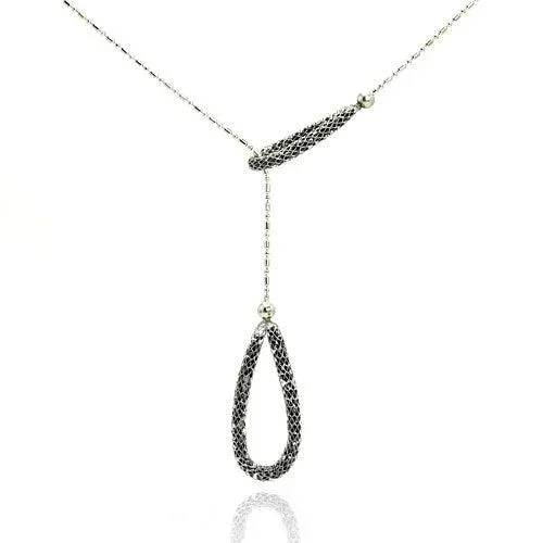 Clearance-Rhodium Plated 925 Sterling Silver Double Loop End Necklace – STP00578BLK