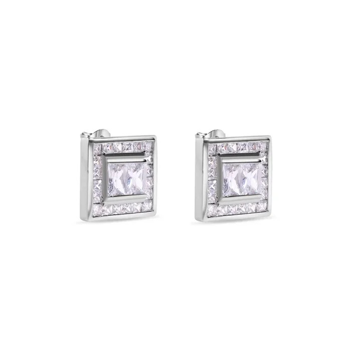 Clearance-Rhodium Plated 925 Sterling Silver Square Clear CZ Stud Earrings – STEM108