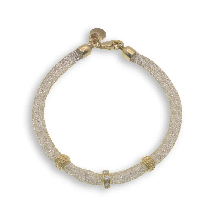 Clearance-Rhodium Plated Italian CZ Mesh With CZ Accent Bracelet- GTB00012