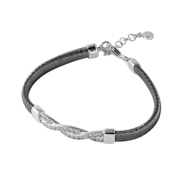 Clearance-Silver 925 Black Rhodium Plated Italian Bracelet with Twisted CZ Inlay Accent – ITB00211BLK-RH