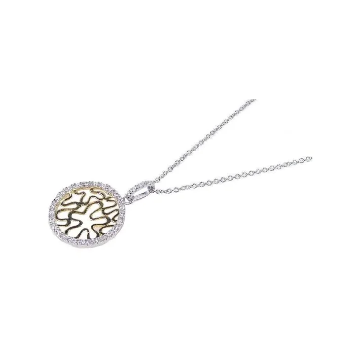 Clearance-Silver 925 Gold and Rhodium Plated Circle Pendant Necklace – STP00637