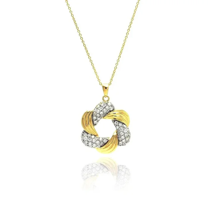 Clearance-Silver 925 Gold and Rhodium Plated Clear CZ Star of David Necklace – STP00825