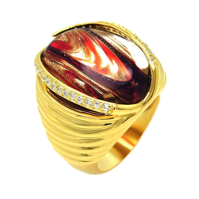 Clearance-Silver 925 Gold Plated Clear CZ Sandstone Ring – BGR00266