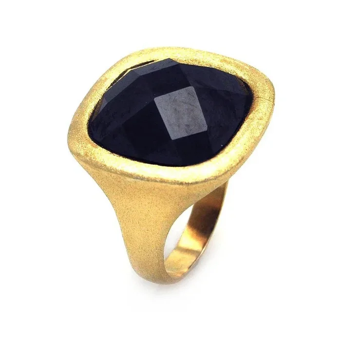 Clearance-Silver 925 Gold Plated Matte Finish Black CZ Ring – STR00377