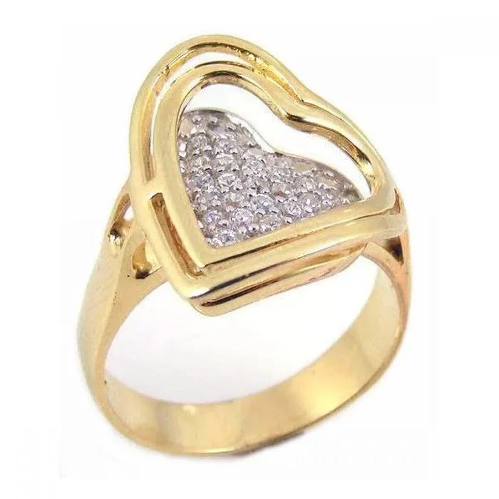 Clearance-Silver 925 Gold Plated Pave Set CZ Heart Ring – STR00460