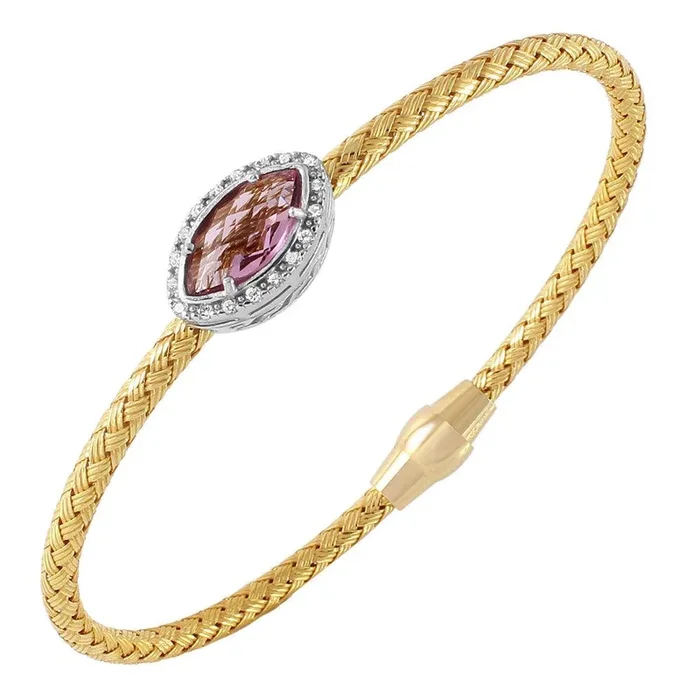 Clearance-Silver 925 Gold Plated Twisted Purple CZ Stone Bangle Bracelet – ECB00039YA