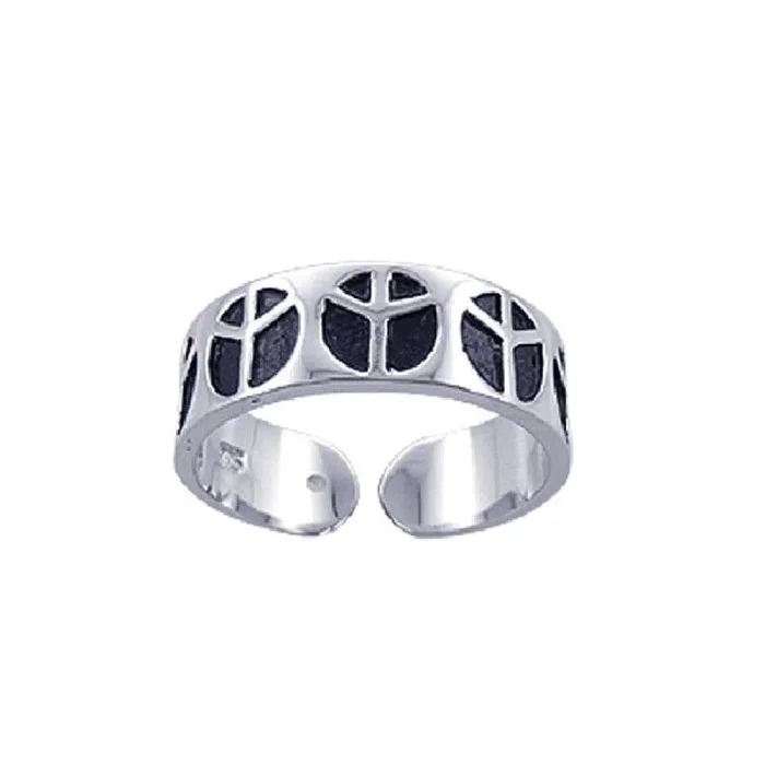 Clearance-Silver 925 Rhodium and Black Rhodium Plated Adjustable Peace Sign Ring – STR00594