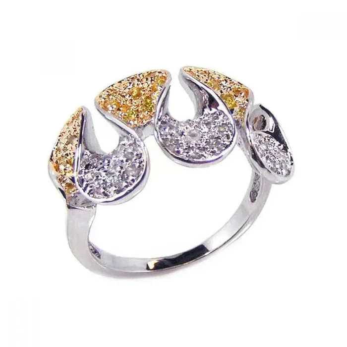 Clearance-Silver 925 Rhodium and Gold Plated Yellow Clear CZ Folded Ring – BGR00087