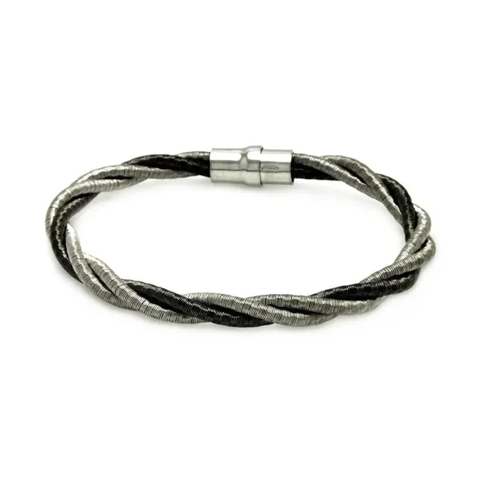 Clearance-Silver 925 Rhodium Black Rhodium Plated Twist Rope Italian Bracelet – ITB00008BLK-RH