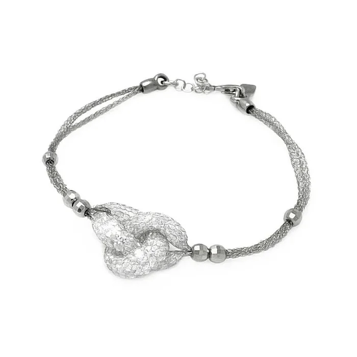 Clearance-Silver 925 Rhodium Plated 3 Bead Sides Knot Center Italian Bracelet – ITB00119