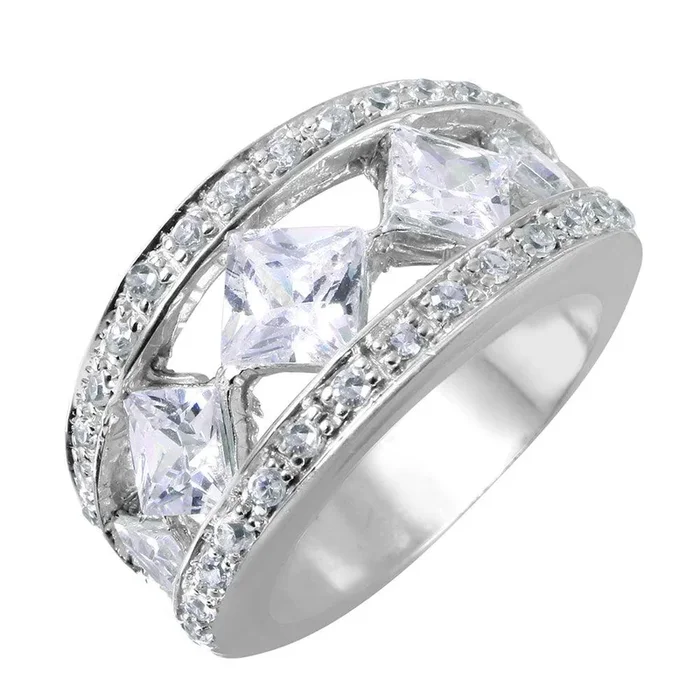 Clearance-Silver 925 Rhodium Plated 5 Princess Cut CZ Ring – STR00208